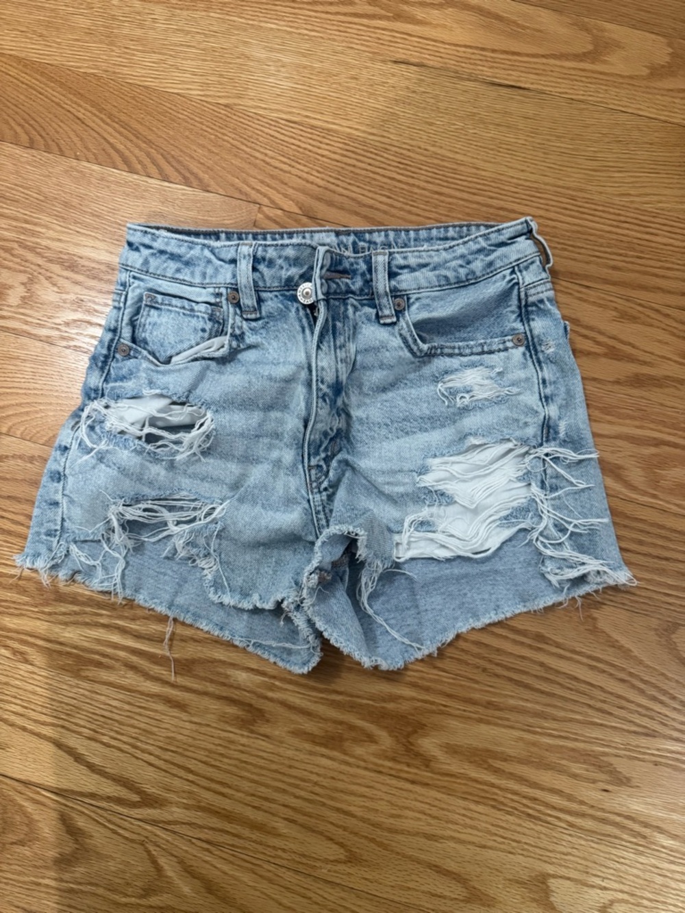 American Eagle Outfitters Light Blue Distressed Denim Shorts